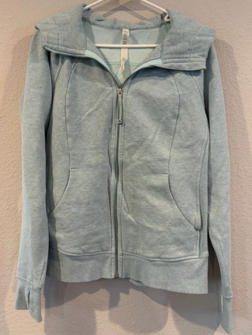 Lululemon Womens Classic Casual Light Blue Cotton Full Zip Scuba Jacket Size 10